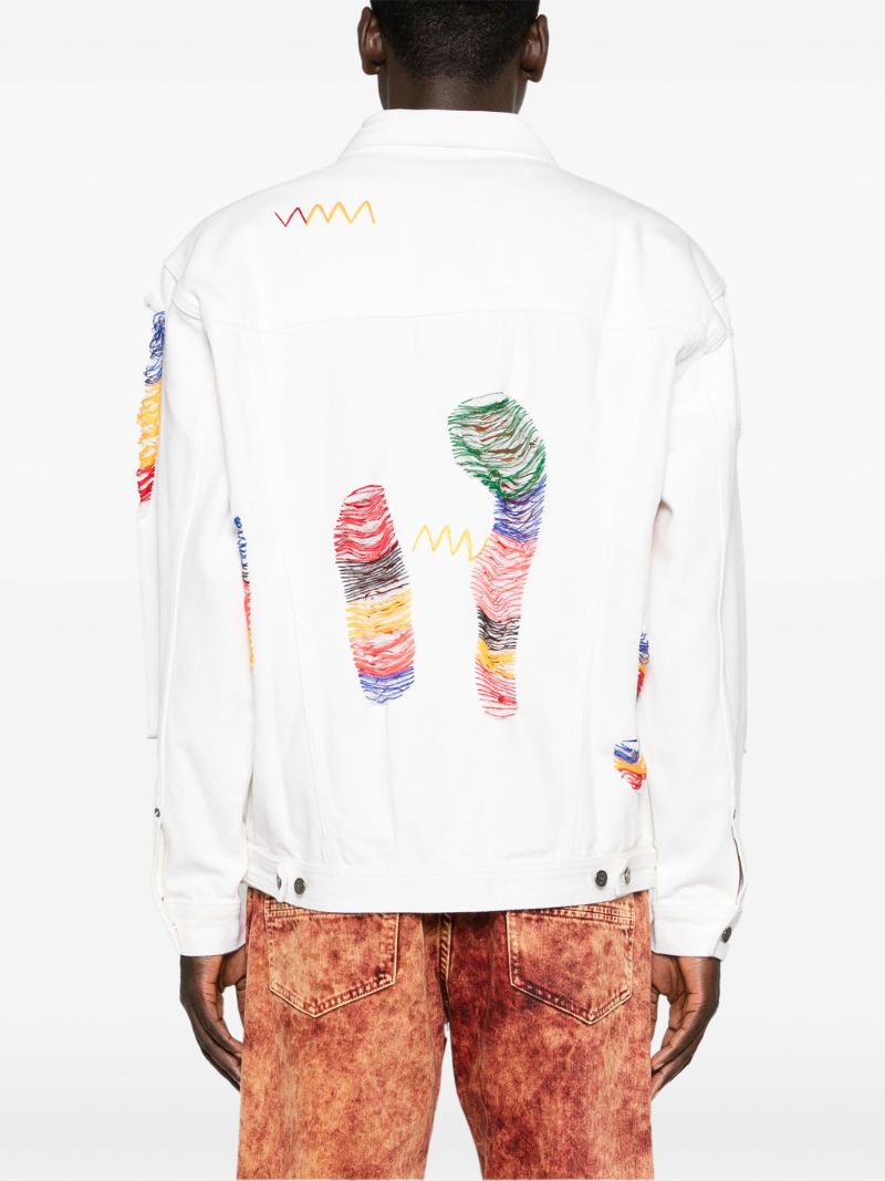 White Laddering Embroidered Denim Jacket