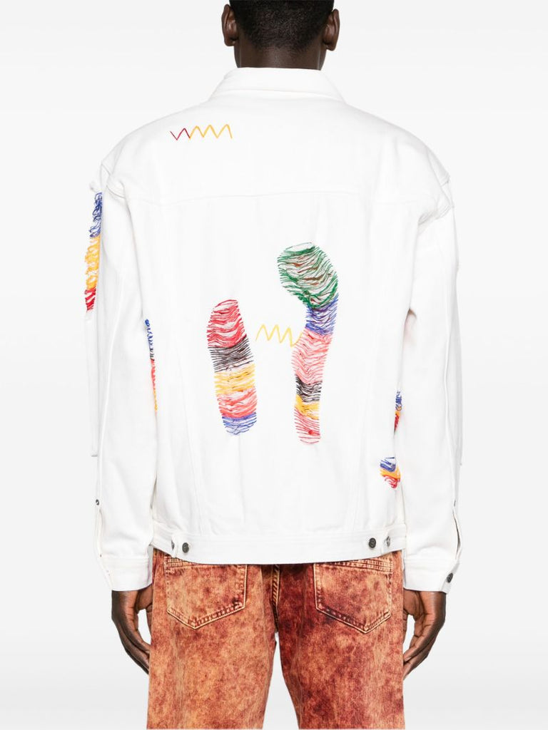 White Laddering Embroidered Denim Jacket