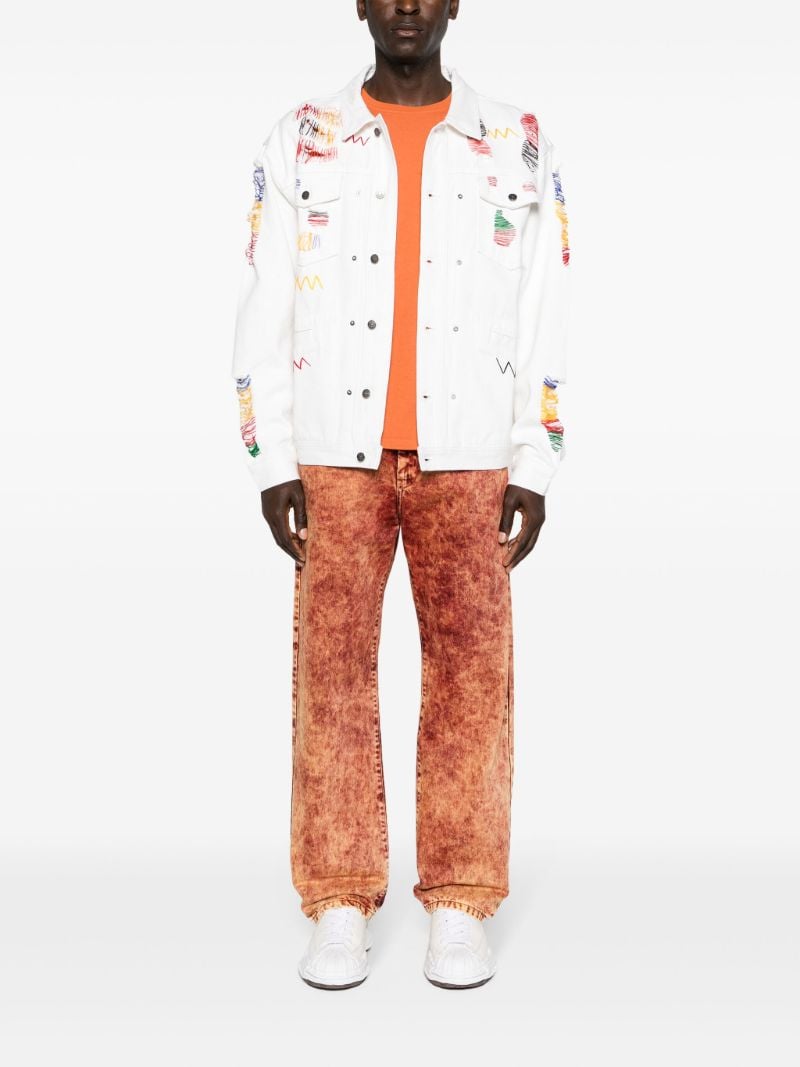 White Laddering Embroidered Denim Jacket
