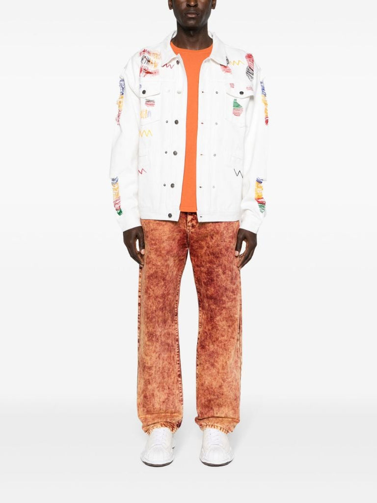 White Laddering Embroidered Denim Jacket