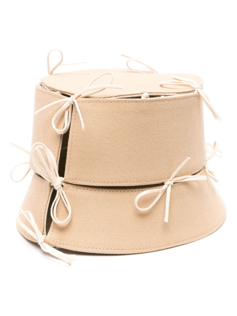Neutral Bow-detail Cotton Bucket Hat
