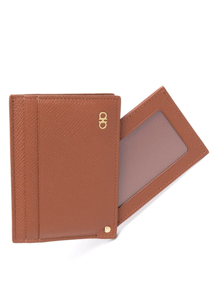 Brown Gancini-buckle Leather Card Holder