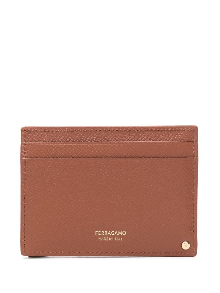 Brown Gancini-buckle Leather Card Holder