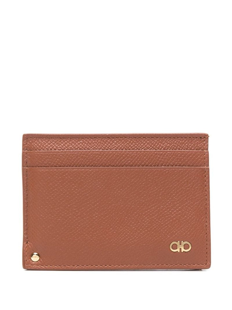 Brown Gancini-buckle Leather Card Holder