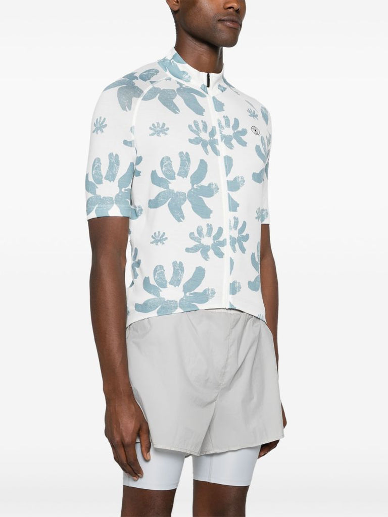 White Floral-print Cycling Top