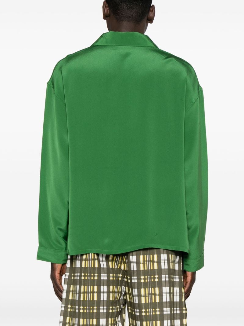 Green Floral-embroidered Silk Shirt
