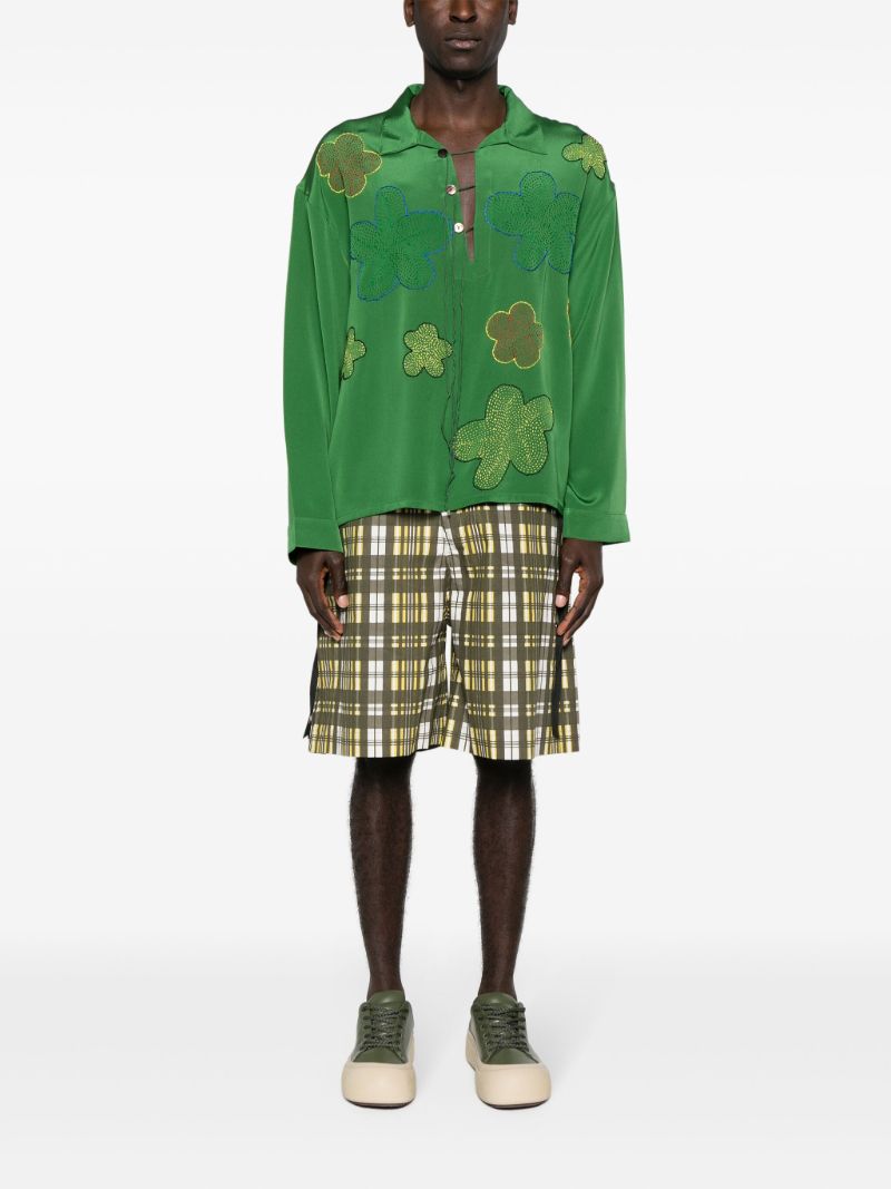 Green Floral-embroidered Silk Shirt
