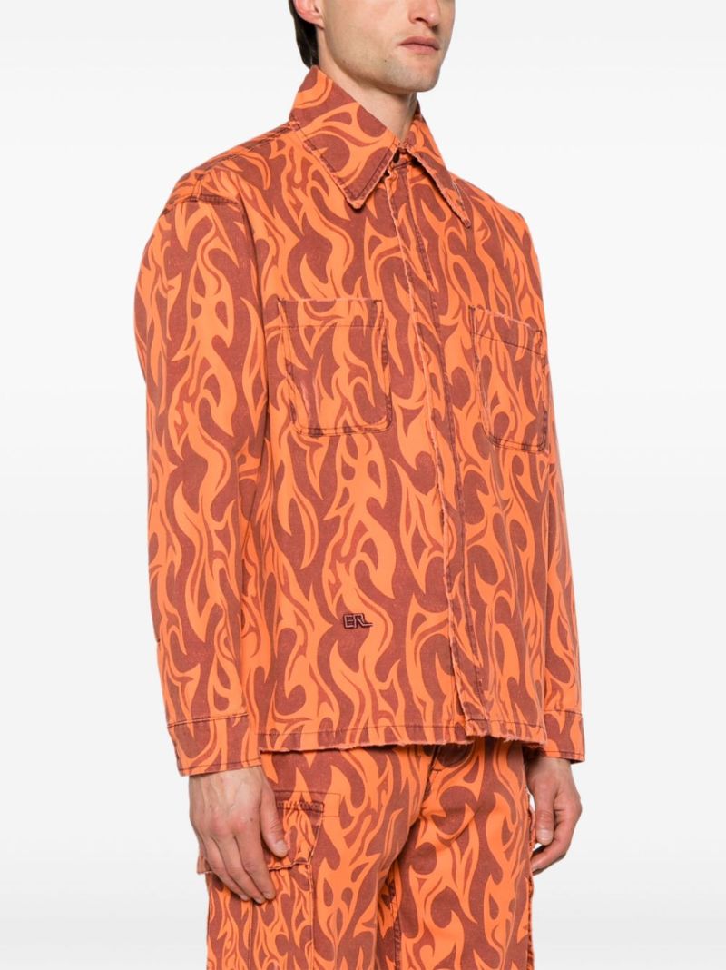 Orange Fire-print Shirt Jacket