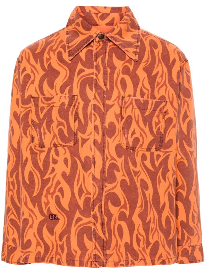 Orange Fire-print Shirt Jacket