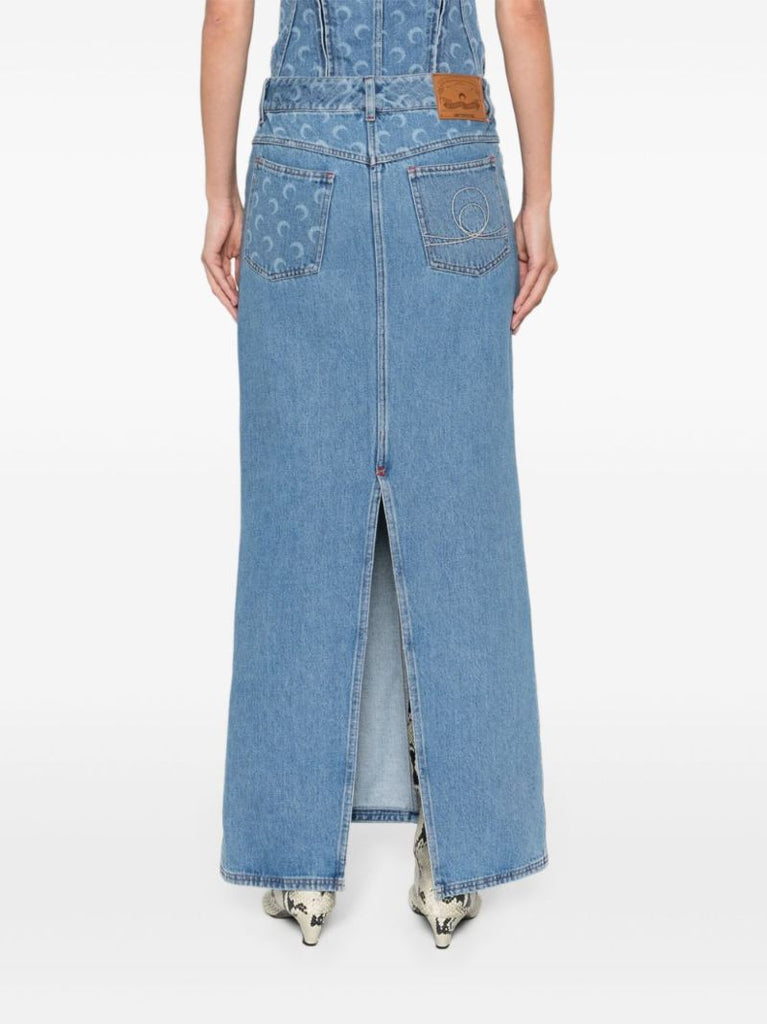 Blue Moon Laser Denim Maxi Skirt