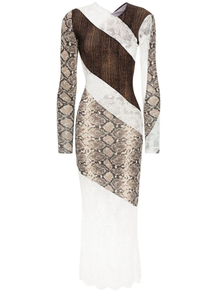 Brown Regenerated Twisted Patchwork Dress