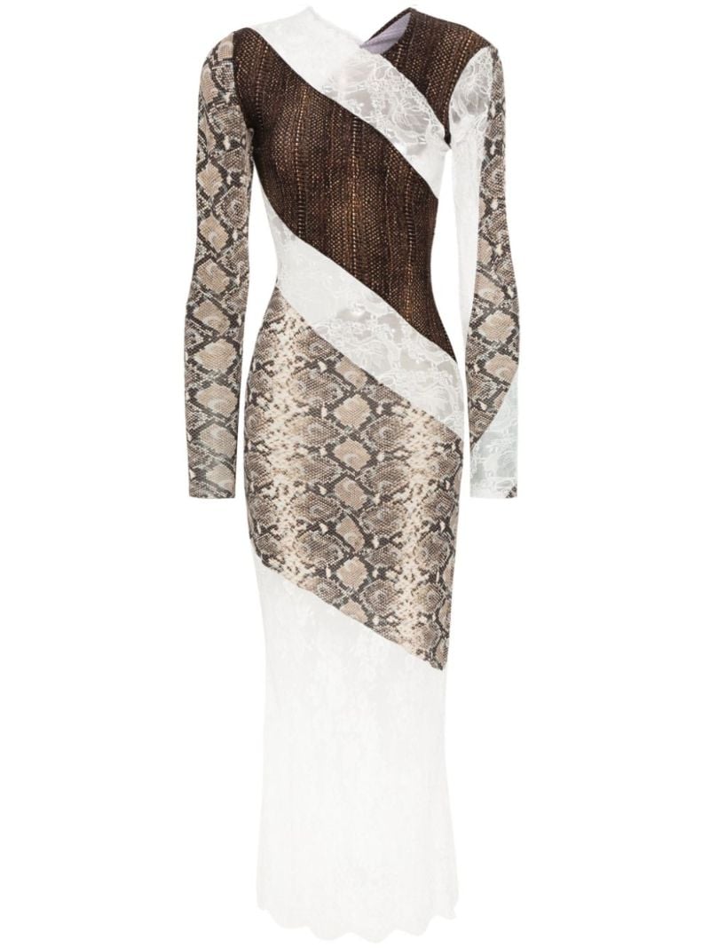 Brown Regenerated Twisted Patchwork Dress