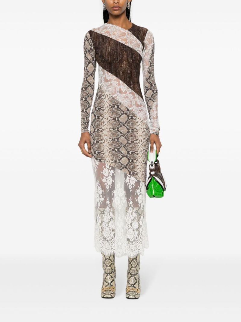 Brown Regenerated Twisted Patchwork Dress
