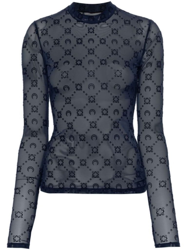 Blue Second Skin Moonogram Mesh Top