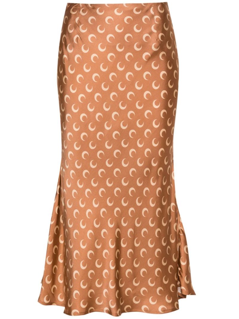 Brown Flou Moon-print Satin Skirt