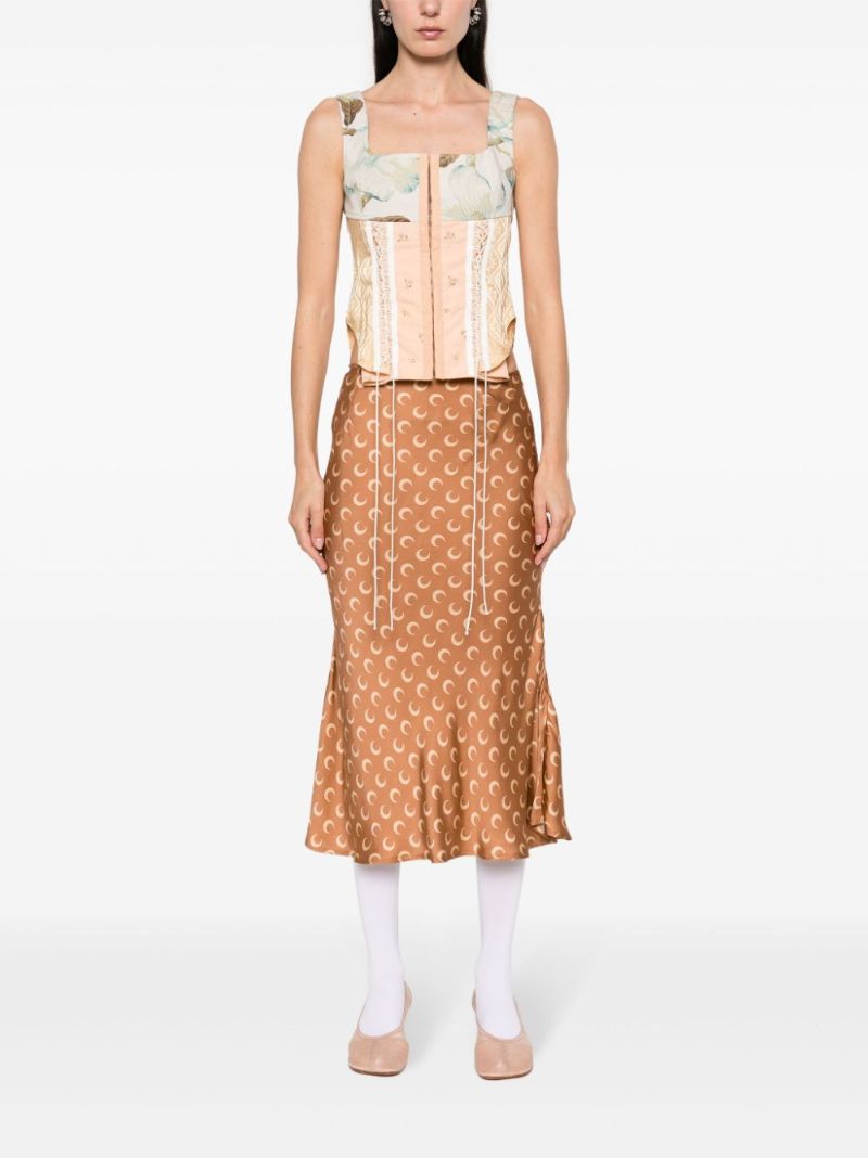 Brown Flou Moon-print Satin Skirt