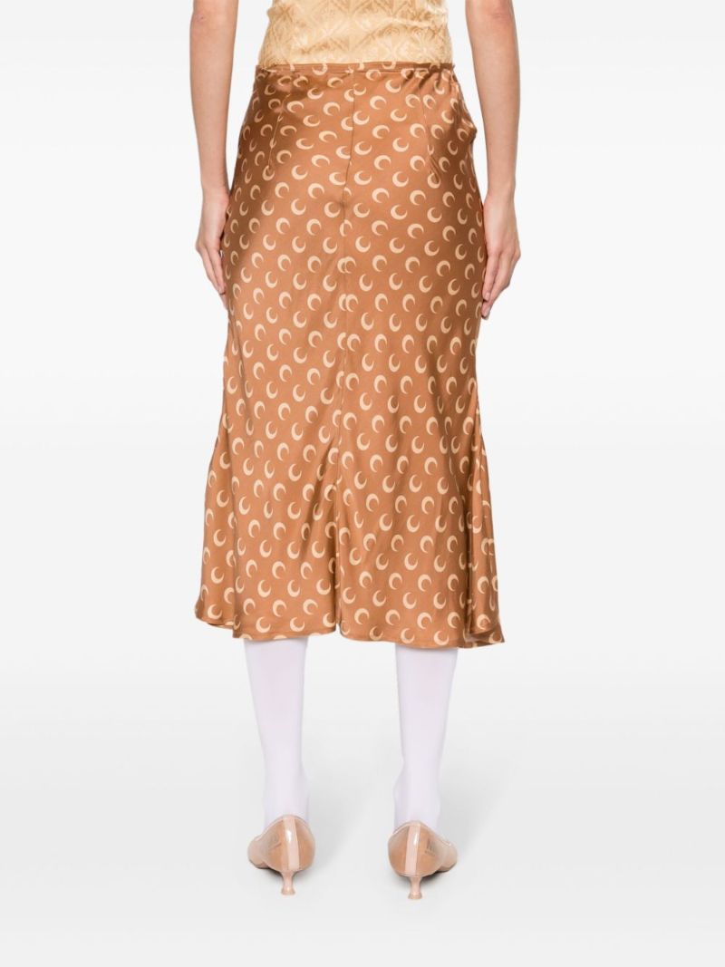 Brown Flou Moon-print Satin Skirt