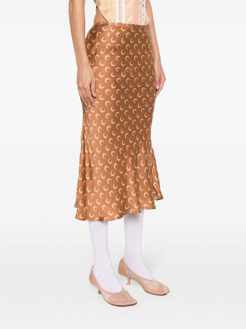Brown Flou Moon-print Satin Skirt