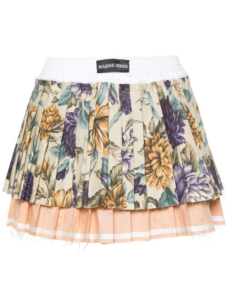 Multicolour Upcycling Floral-print Pleated Mini Skirt