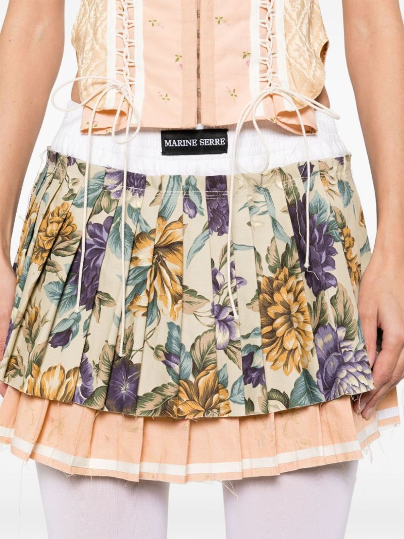 Multicolour Upcycling Floral-print Pleated Mini Skirt