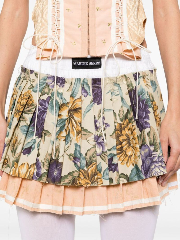 Multicolour Upcycling Floral-print Pleated Mini Skirt