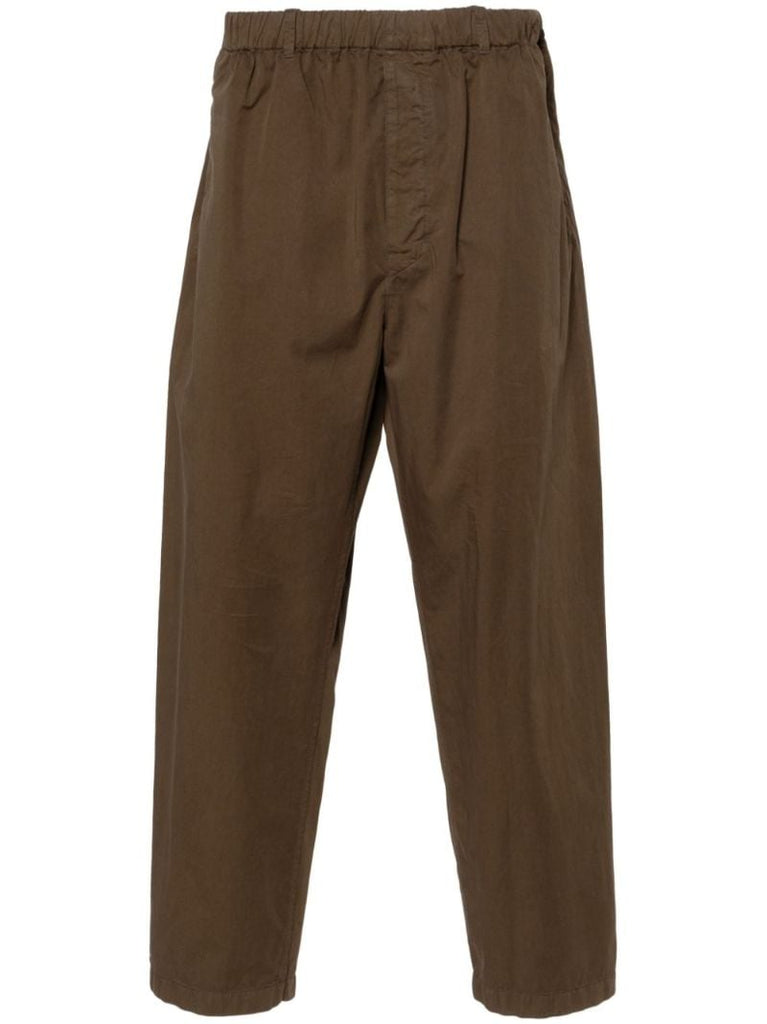 Brown Elasticated-waist Straight-leg Trousers