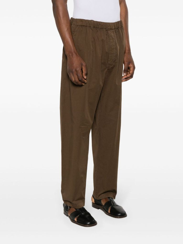 Brown Elasticated-waist Straight-leg Trousers