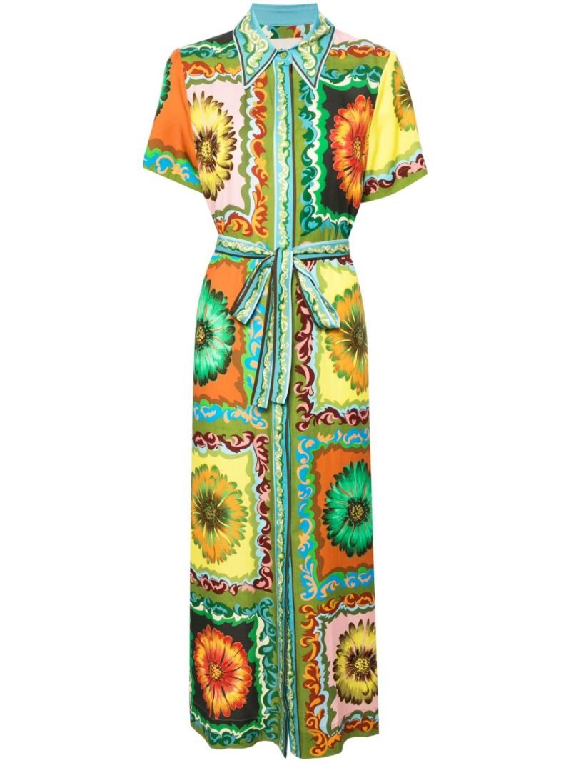 Green Disco Daisy Shirt Dress