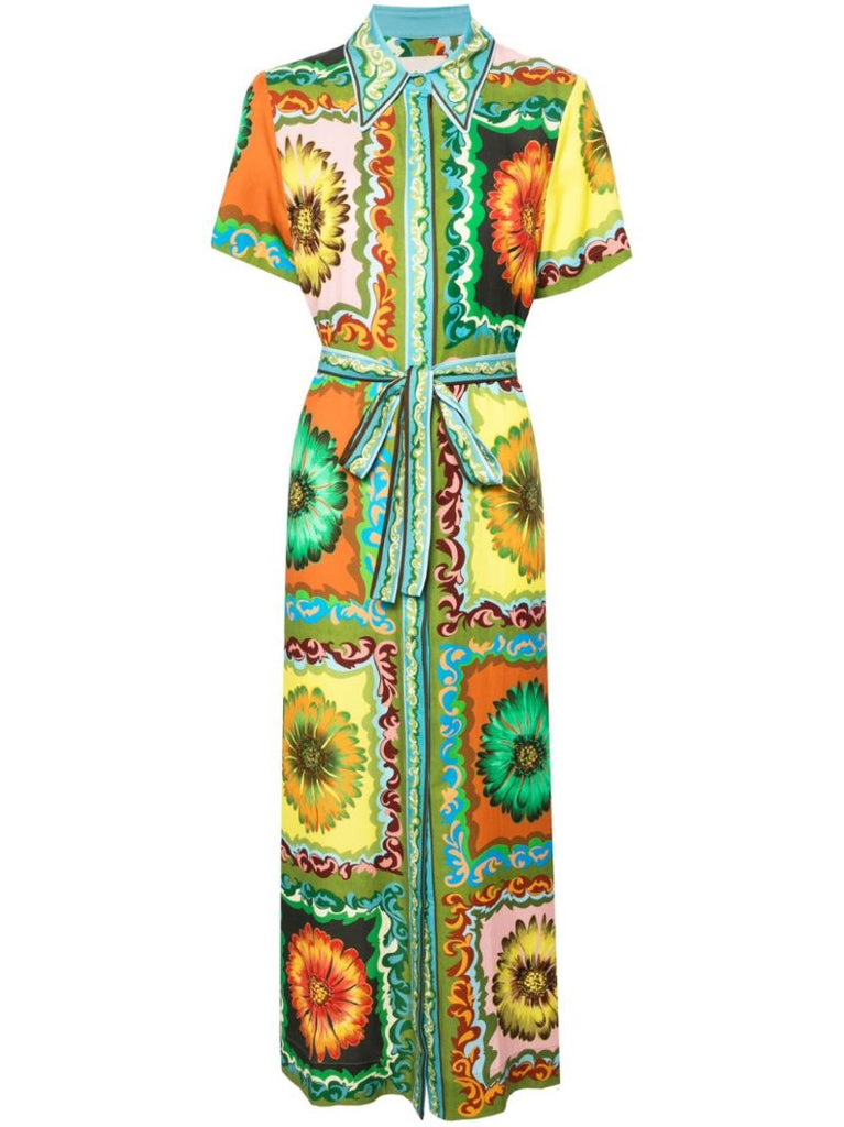 Green Disco Daisy Shirt Dress