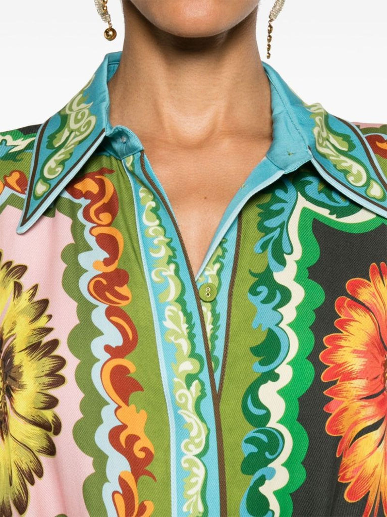 Green Disco Daisy Shirt Dress