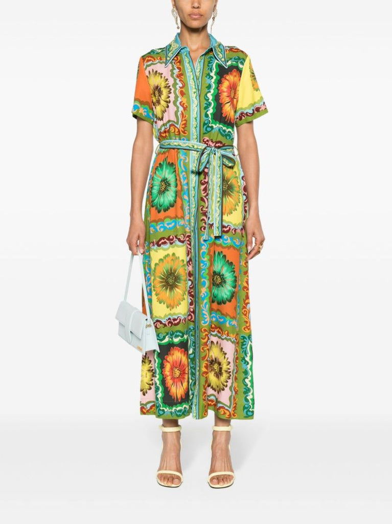 Green Disco Daisy Shirt Dress