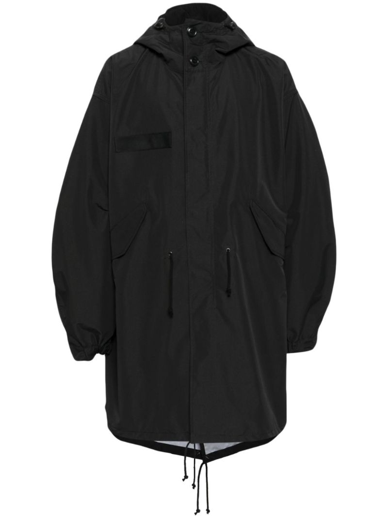 Black Drop-shoulder Hooded Parka