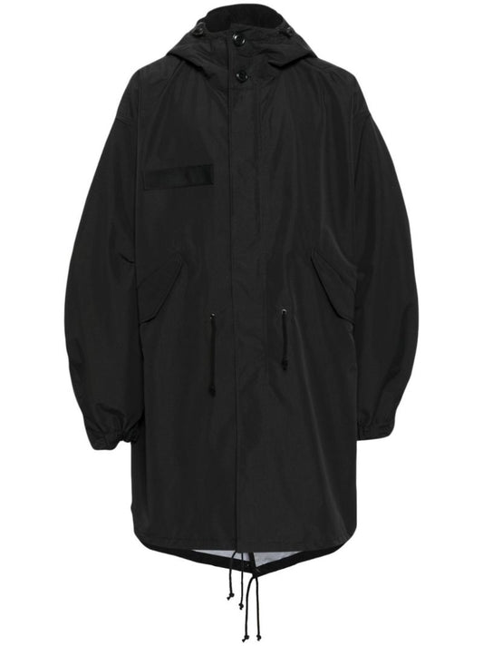 Black Drop-shoulder Hooded Parka