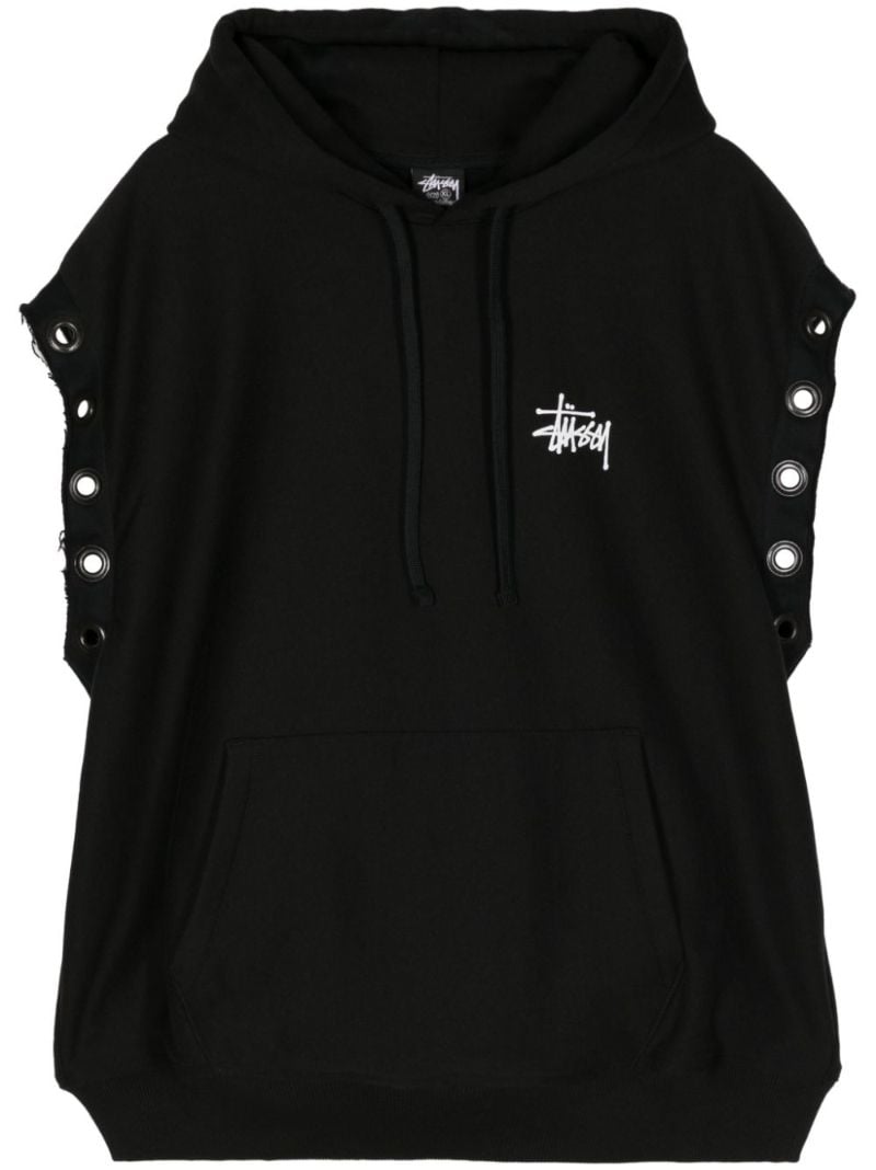 X Stussy Black Logo Print Sleeveless Hoodie