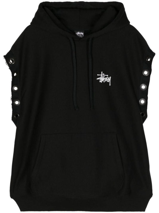 X Stussy Black Logo Print Sleeveless Hoodie