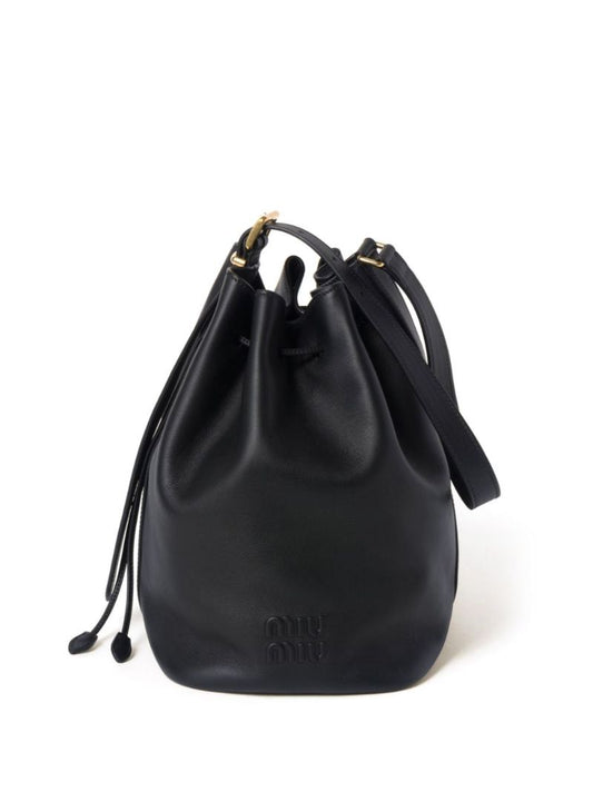 Black Logo-embossed Leather Bucket Bag