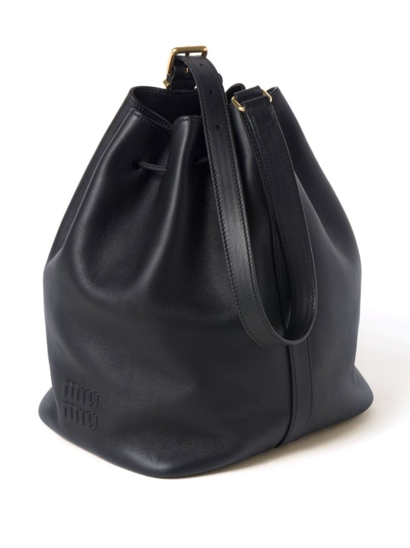 Black Logo-embossed Leather Bucket Bag