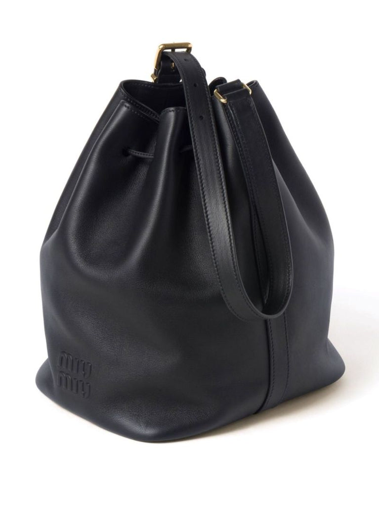 Black Logo-embossed Leather Bucket Bag
