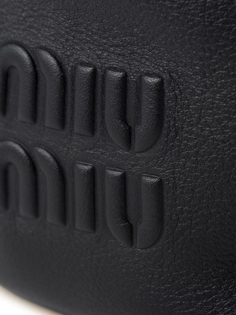 Black Logo-embossed Leather Bucket Bag