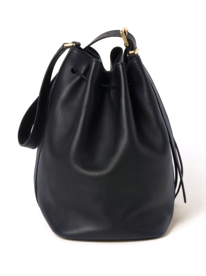 Black Logo-embossed Leather Bucket Bag