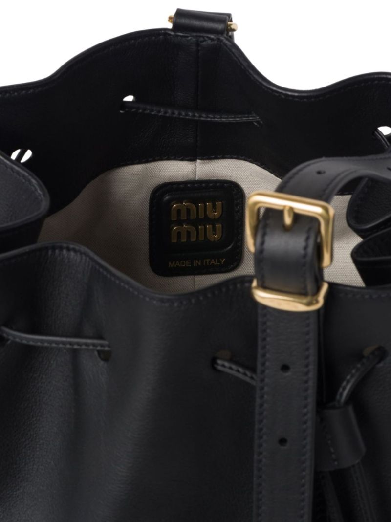 Black Logo-embossed Leather Bucket Bag