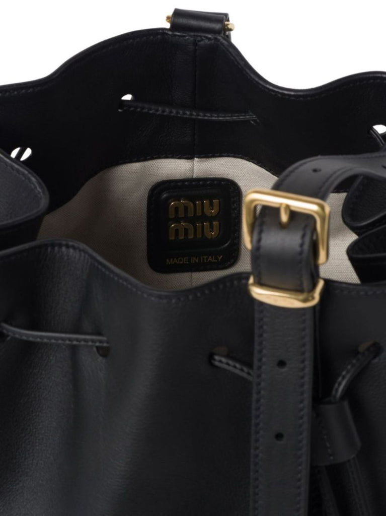 Black Logo-embossed Leather Bucket Bag