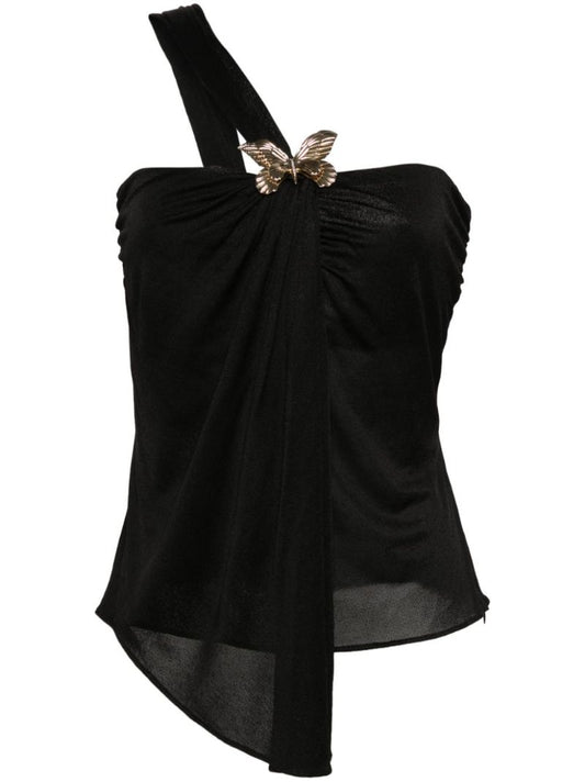 Black One-shoulder Semi-sheer Top