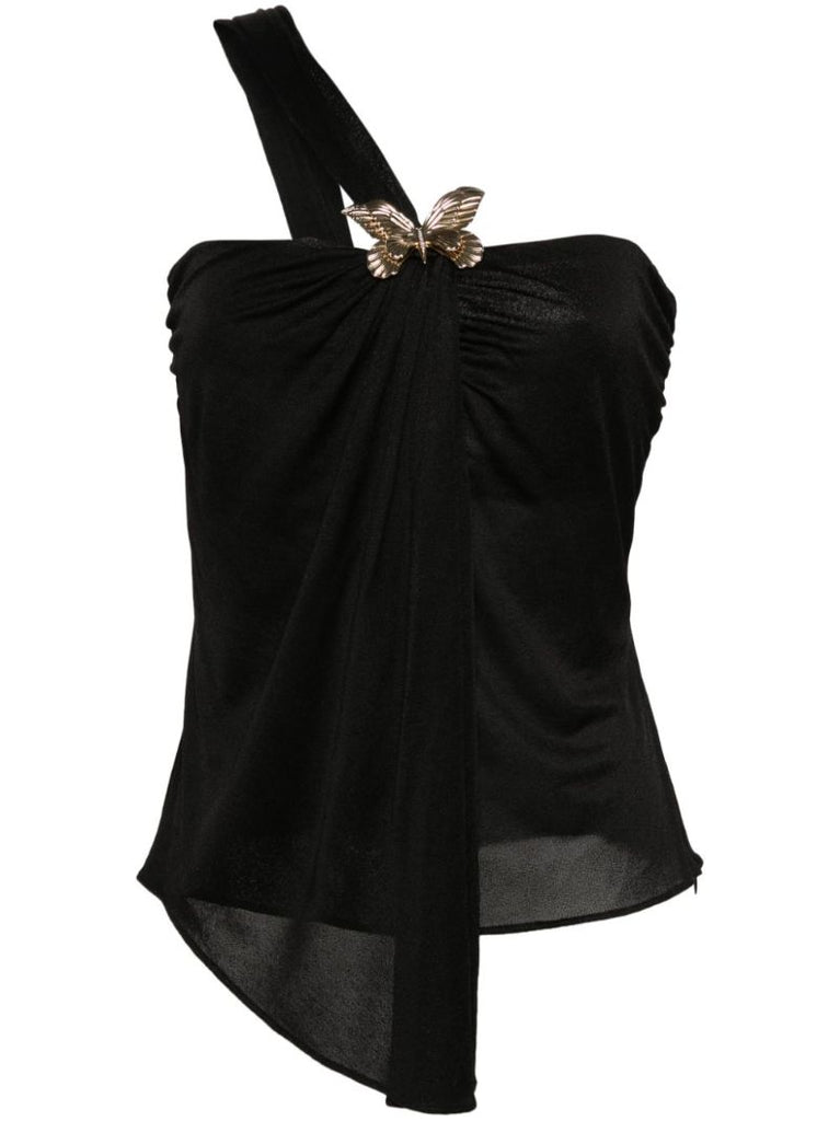 Black One-shoulder Semi-sheer Top