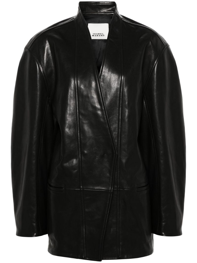 Black Ikena Oversized Leather Jacket
