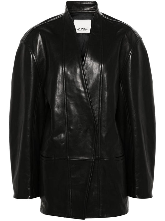 Black Ikena Oversized Leather Jacket