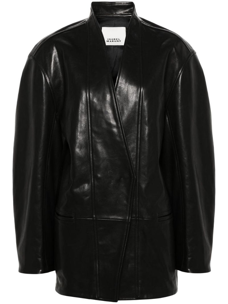Black Ikena Oversized Leather Jacket