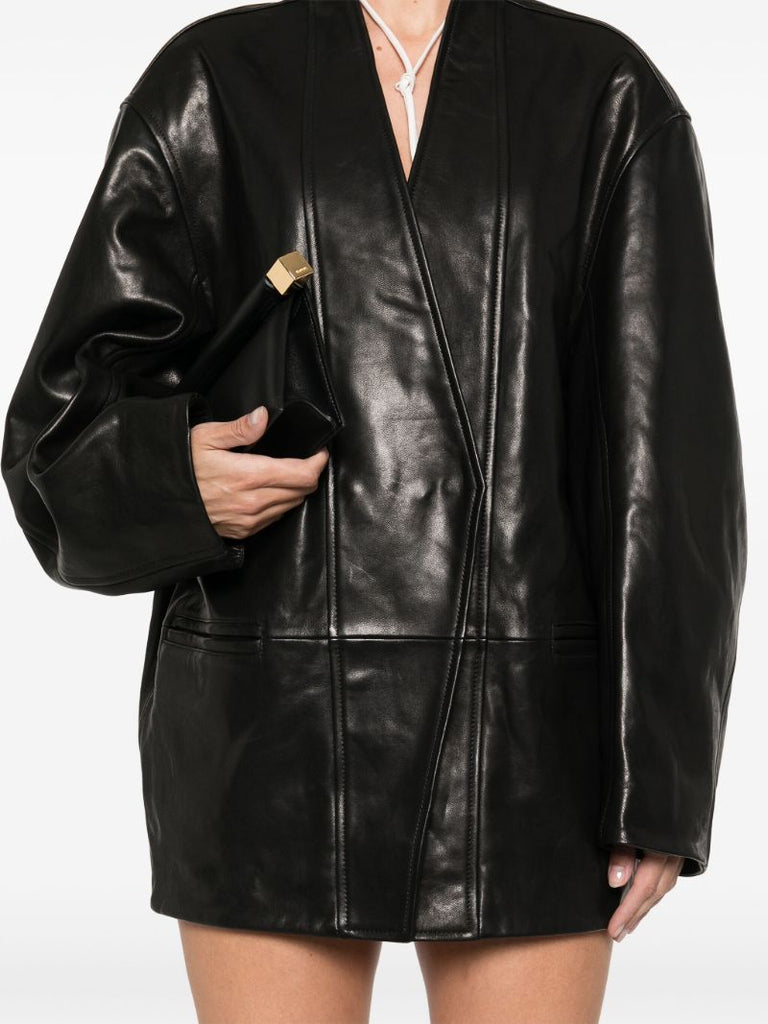 Black Ikena Oversized Leather Jacket