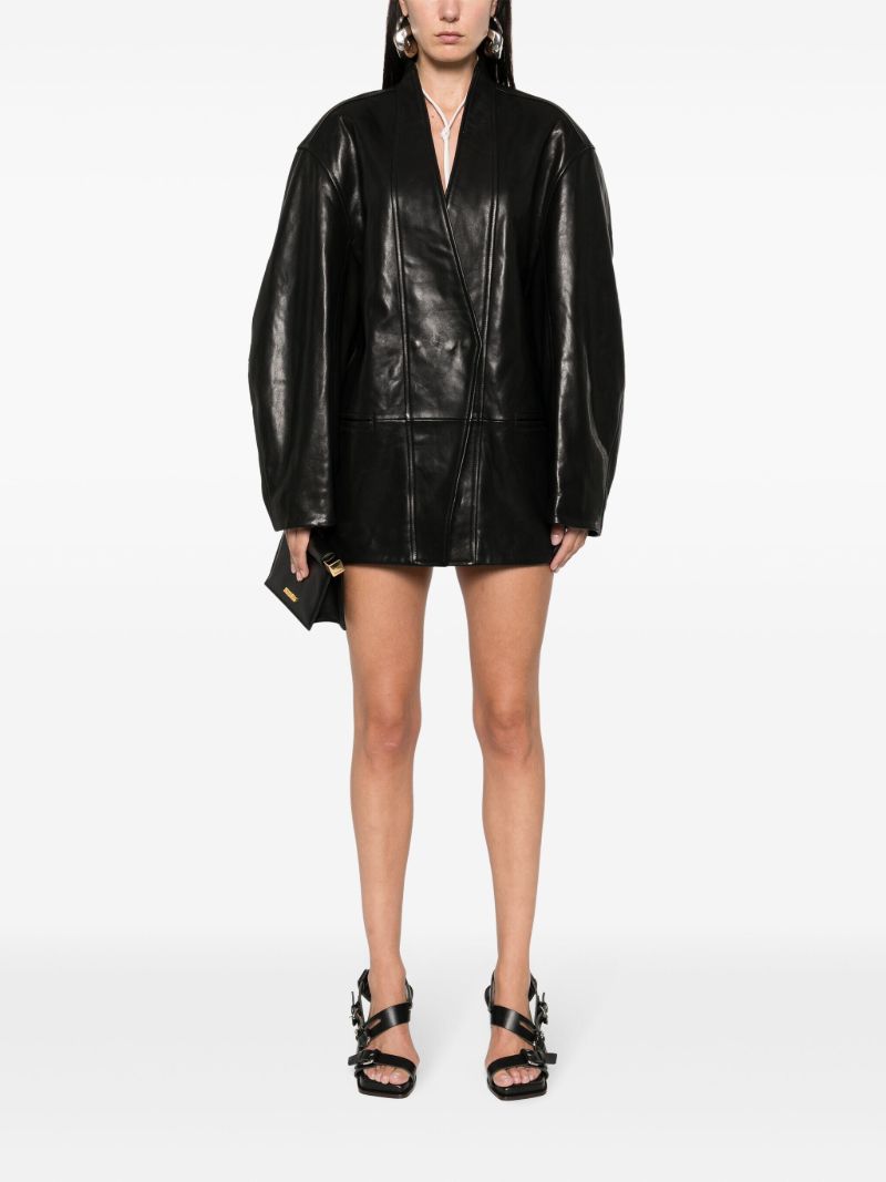 Black Ikena Oversized Leather Jacket
