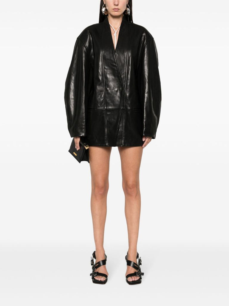 Black Ikena Oversized Leather Jacket